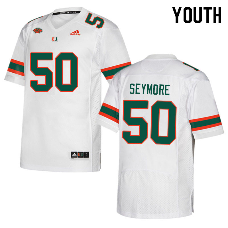 Youth #50 Laurance Seymore Miami Hurricanes College Football Jerseys Sale-White - Click Image to Close